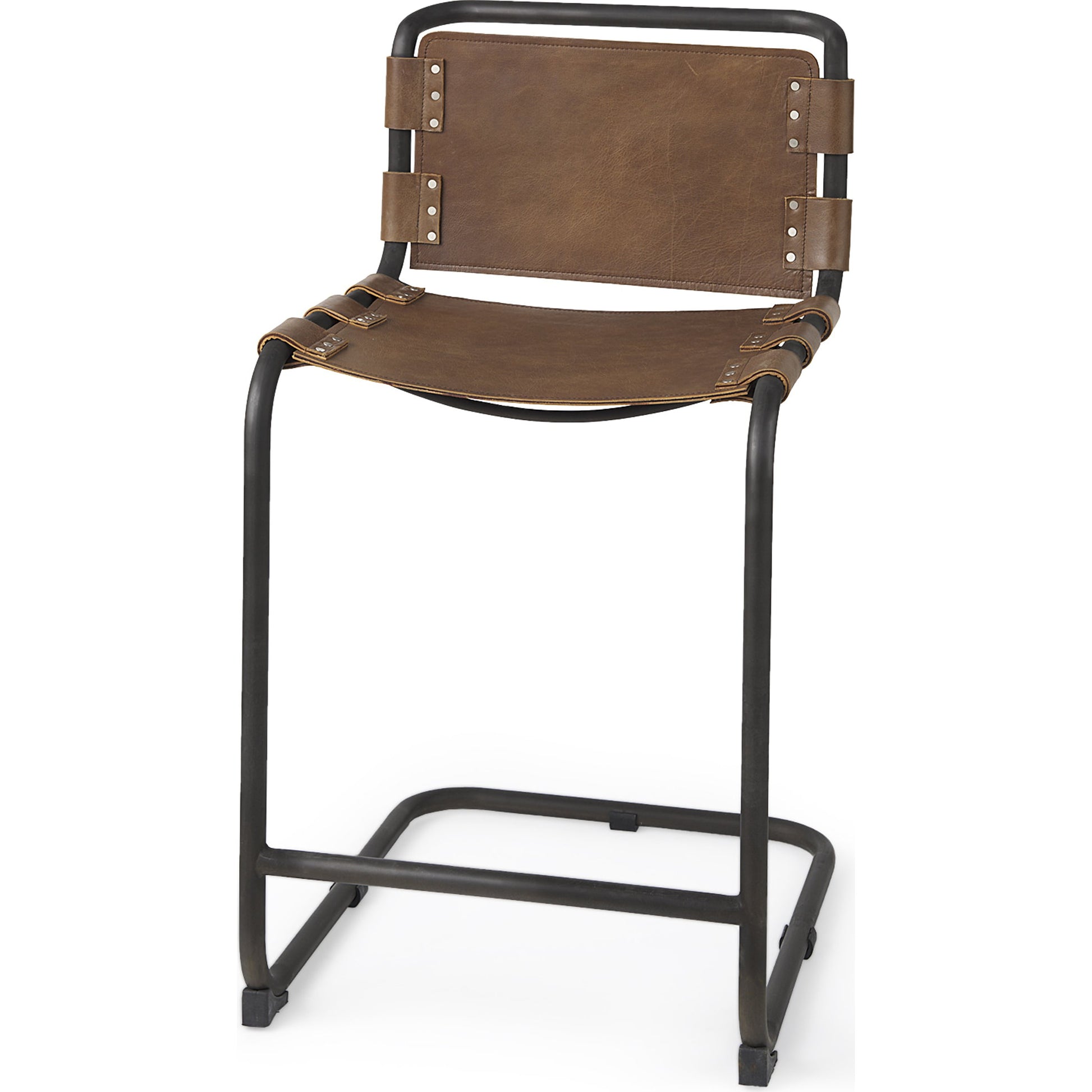 Berbick Leather Seat Counter Stool by Mercana. Made from leather, iron in a unique style.