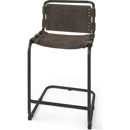 Berbick Leather Seat Counter Stool by Mercana. Made from leather, iron in a unique style.