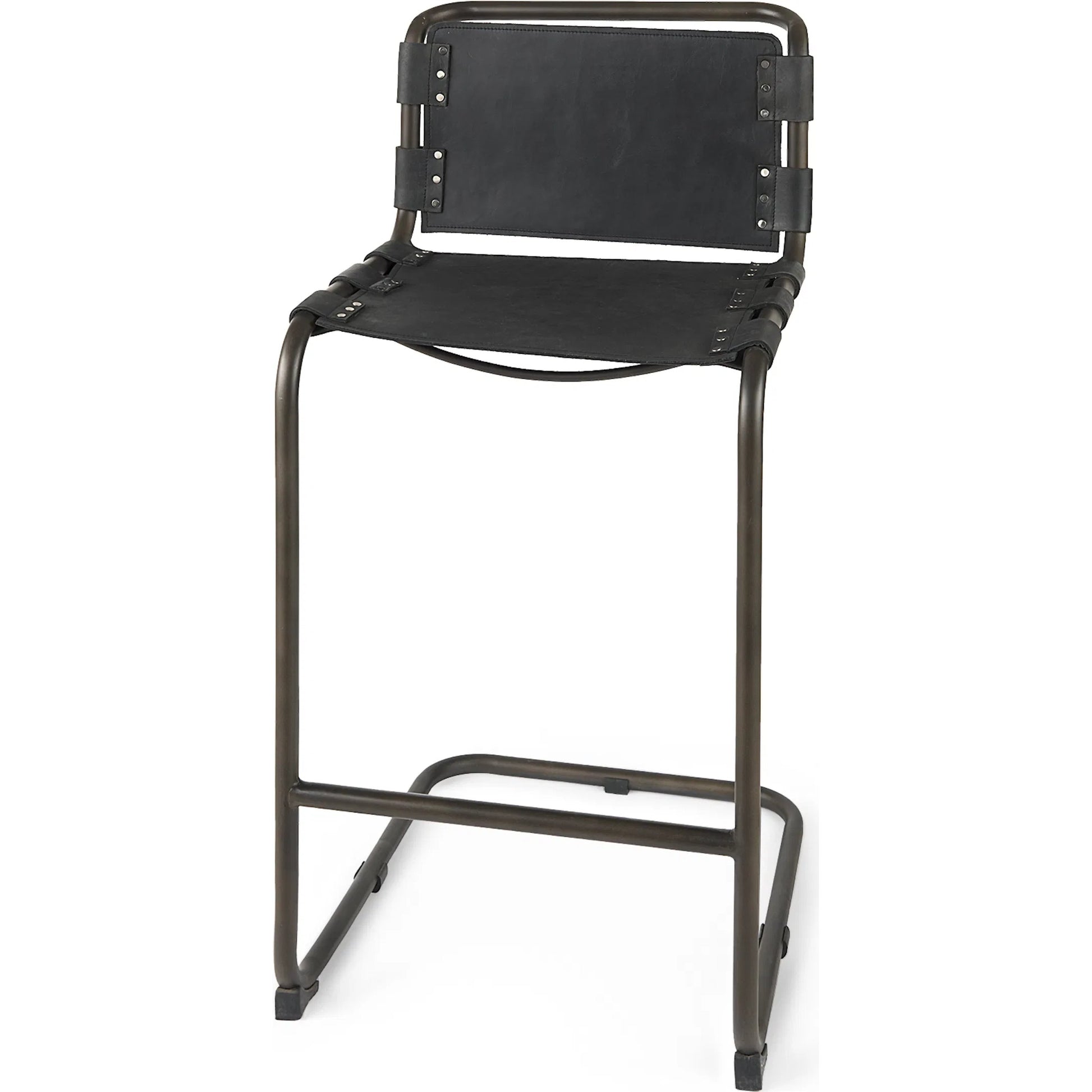 Berbick Leather Seat Bar Stool by Mercana. Made from leather, iron in a rustic style.