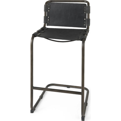 Berbick Leather Seat Bar Stool by Mercana. Made from leather, iron in a rustic style.