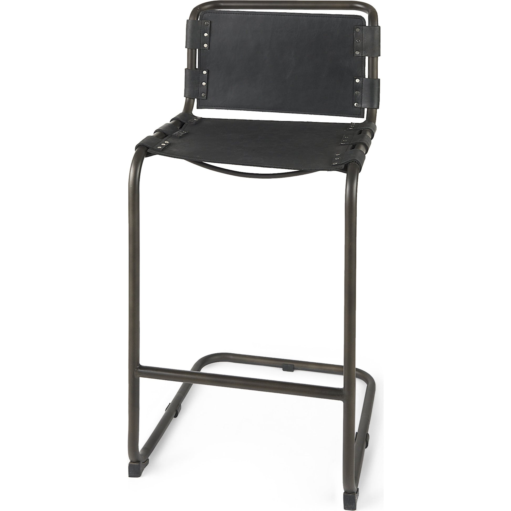 Berbick Leather Seat Bar Stool by Mercana. Made from leather, iron in a rustic style.
