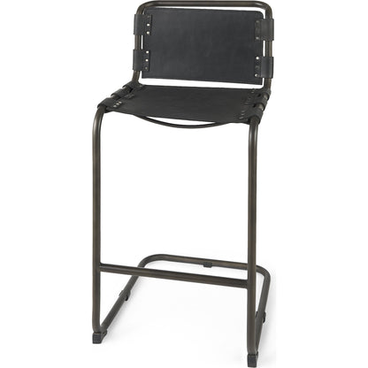 Berbick Leather Seat Bar Stool by Mercana. Made from leather, iron in a rustic style.