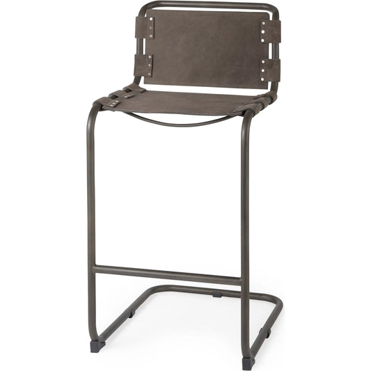 Berbick Leather Seat Bar/Counter Stool by Mercana. Made from leather, iron in a rustic style.