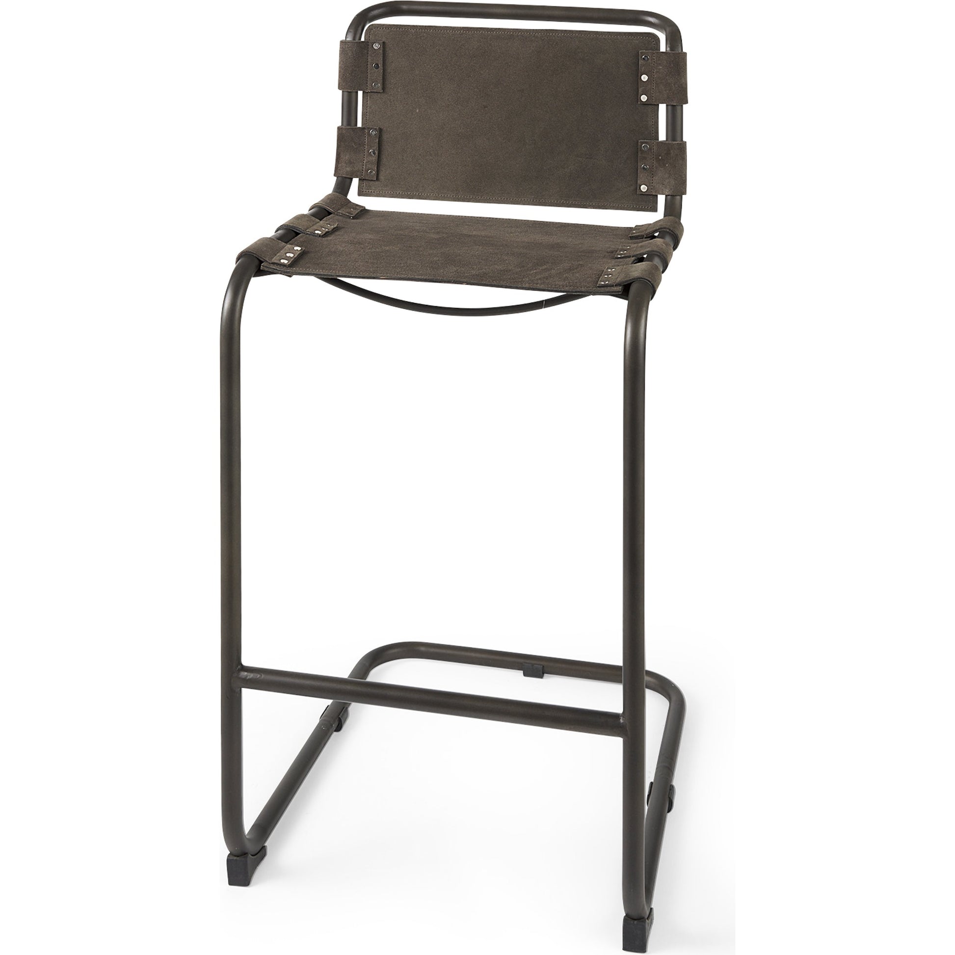 Berbick Leather Seat Bar Stool by Mercana. Made from leather, iron in a rustic style.