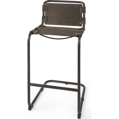 Berbick Leather Seat Bar Stool by Mercana. Made from leather, iron in a rustic style.
