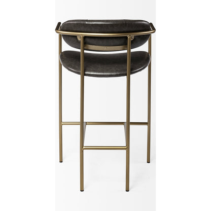 Parker Leather Seat Bar/Counter Stool by Mercana in brown, gold. Made from faux leather, leather, metal in a unique style.