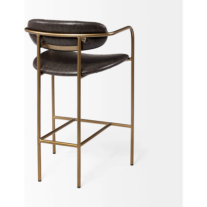 Parker Leather Seat Bar/Counter Stool by Mercana in brown, gold. Made from faux leather, leather, metal in a unique style.