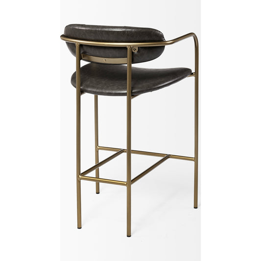 Parker Leather Seat Bar/Counter Stool by Mercana in brown, gold. Made from faux leather, leather, metal in a unique style.