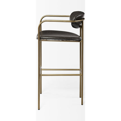 Parker Leather Seat Bar/Counter Stool by Mercana in brown, gold. Made from faux leather, leather, metal in a unique style.