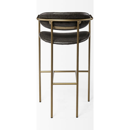 Parker Leather Seat Bar/Counter Stool by Mercana in brown, gold. Made from faux leather, leather, metal in a unique style.