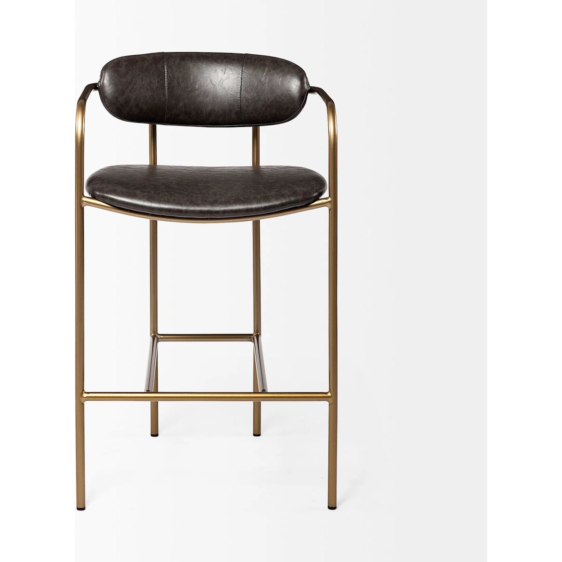 Parker Leather Seat Bar/Counter Stool by Mercana in brown, gold. Made from faux leather, leather, metal in a unique style.