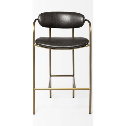 Parker Leather Seat Bar/Counter Stool by Mercana in brown, gold. Made from faux leather, leather, metal in a unique style.