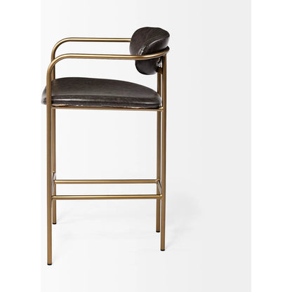 Parker Leather Seat Bar/Counter Stool by Mercana in brown, gold. Made from faux leather, leather, metal in a unique style.