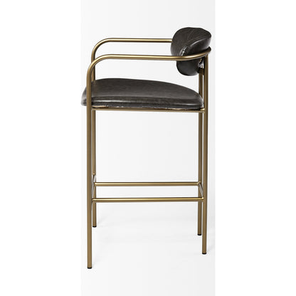 Parker Leather Seat Bar/Counter Stool by Mercana in brown, gold. Made from faux leather, leather, metal in a unique style.