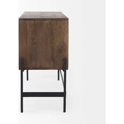 Glenn Accent Cabinet by Mercana in dark brown. Made from metal, wood in a traditional style.