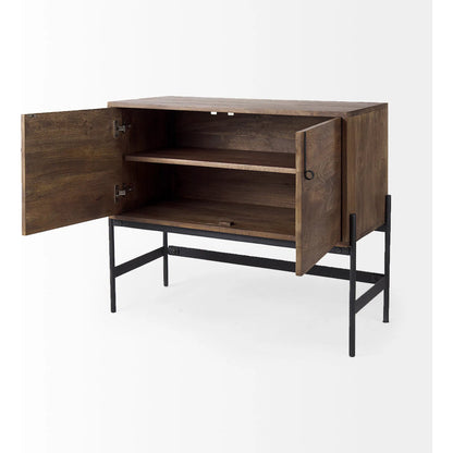 Glenn Accent Cabinet by Mercana in dark brown. Made from metal, wood in a traditional style.