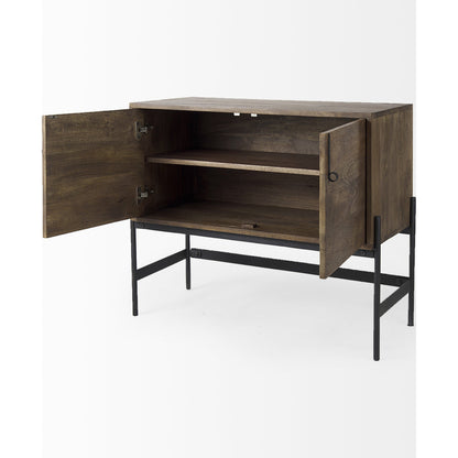 Glenn Accent Cabinet by Mercana in dark brown. Made from metal, wood in a traditional style.