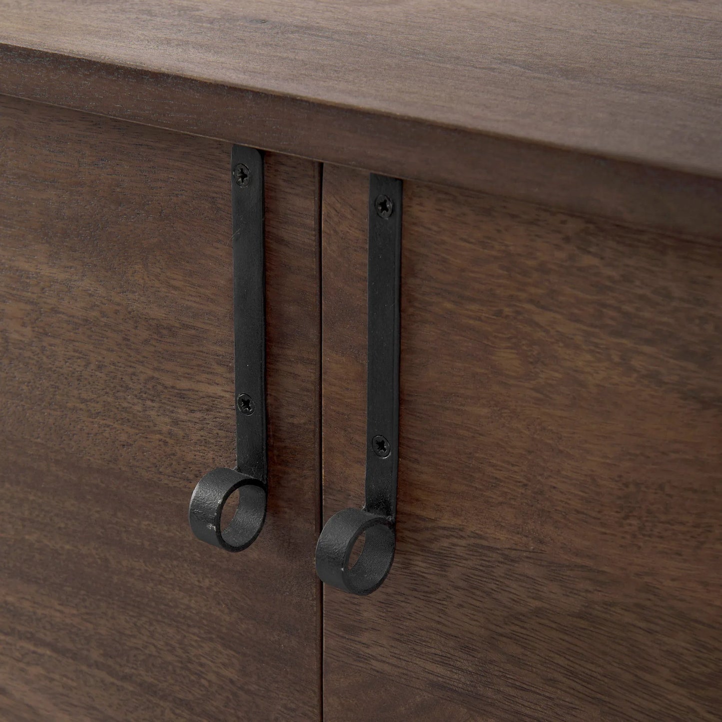 046 SI-1717988 | Closeup | Glenn Accent Cabinet by Mercana in dark brown. Made from metal, wood in a traditional style.