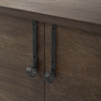 Glenn Accent Cabinet by Mercana in dark brown. Made from metal, wood in a traditional style.