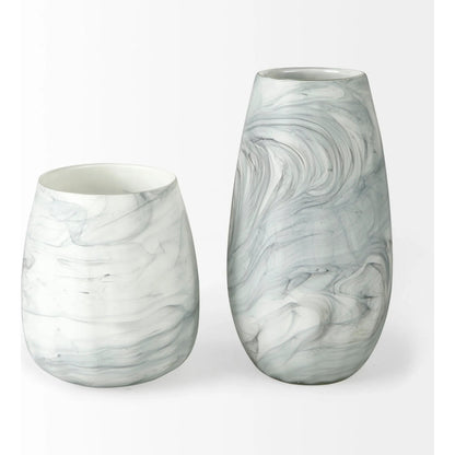 Volta I Glass Abstract Pattern Vase by Mercana in off white, gray. Made from ceramic in a modern style.