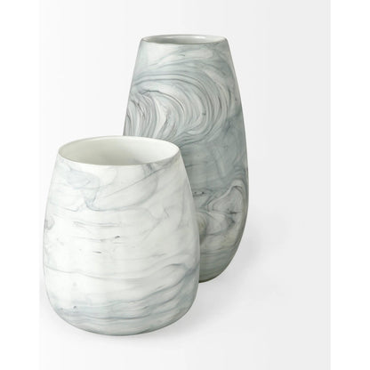 Volta I Glass Abstract Pattern Vase by Mercana in off white, gray. Made from ceramic in a modern style.