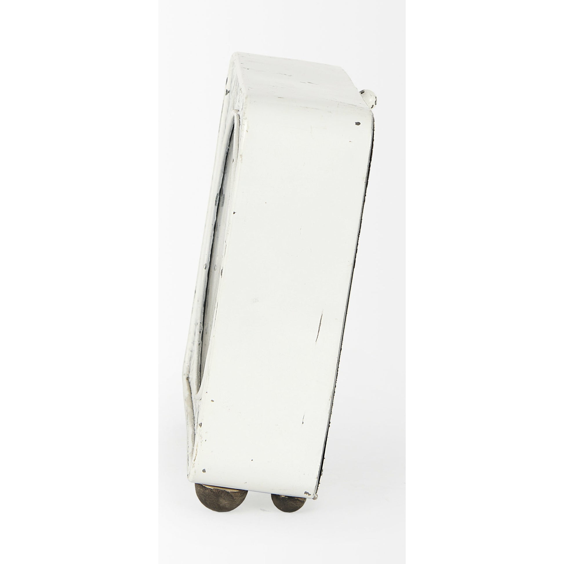 Karl Rustic Iron Rounded Square Table Clock by Mercana in white. Made from iron in a unique style.