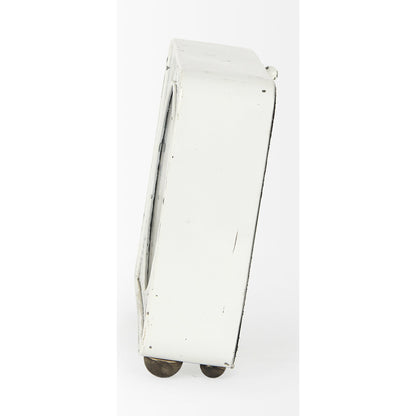 Karl Rustic Iron Rounded Square Table Clock by Mercana in white. Made from iron in a unique style.