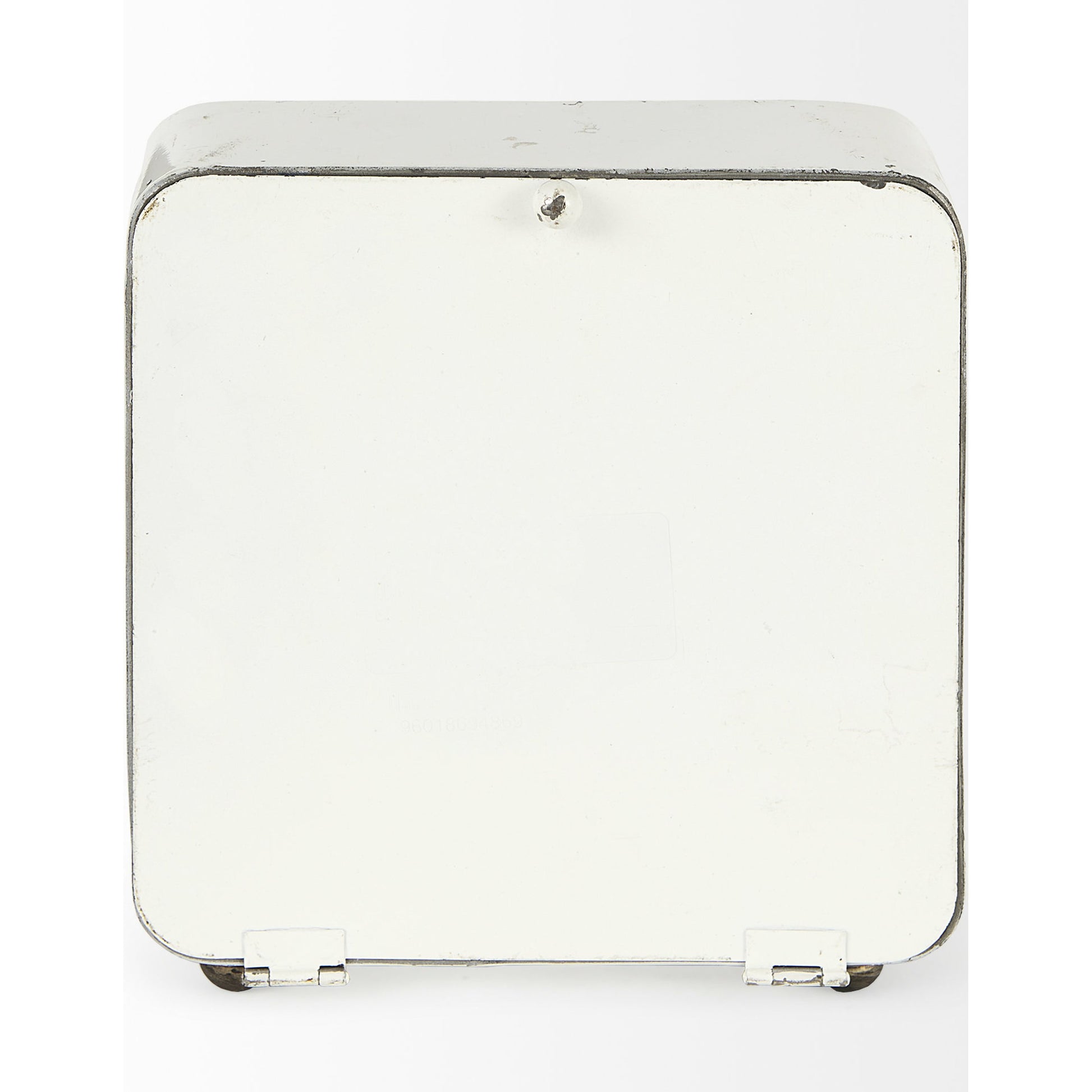 Karl Rustic Iron Rounded Square Table Clock by Mercana in white. Made from iron in a unique style.