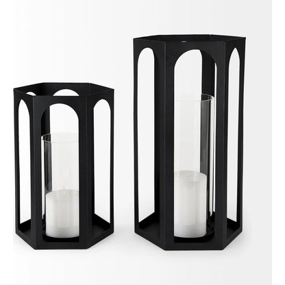 Balley Candle Holder Lanterns by Mercana in black. Made from ceramic in a unique style.