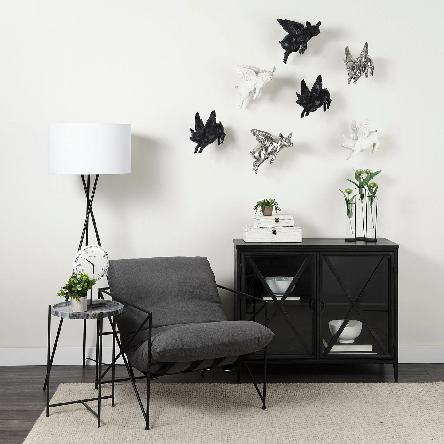 046 SI-1718048 | Lifestyle | Poppy Accent Cabinet by Mercana in black. Made from metal in a traditional style.