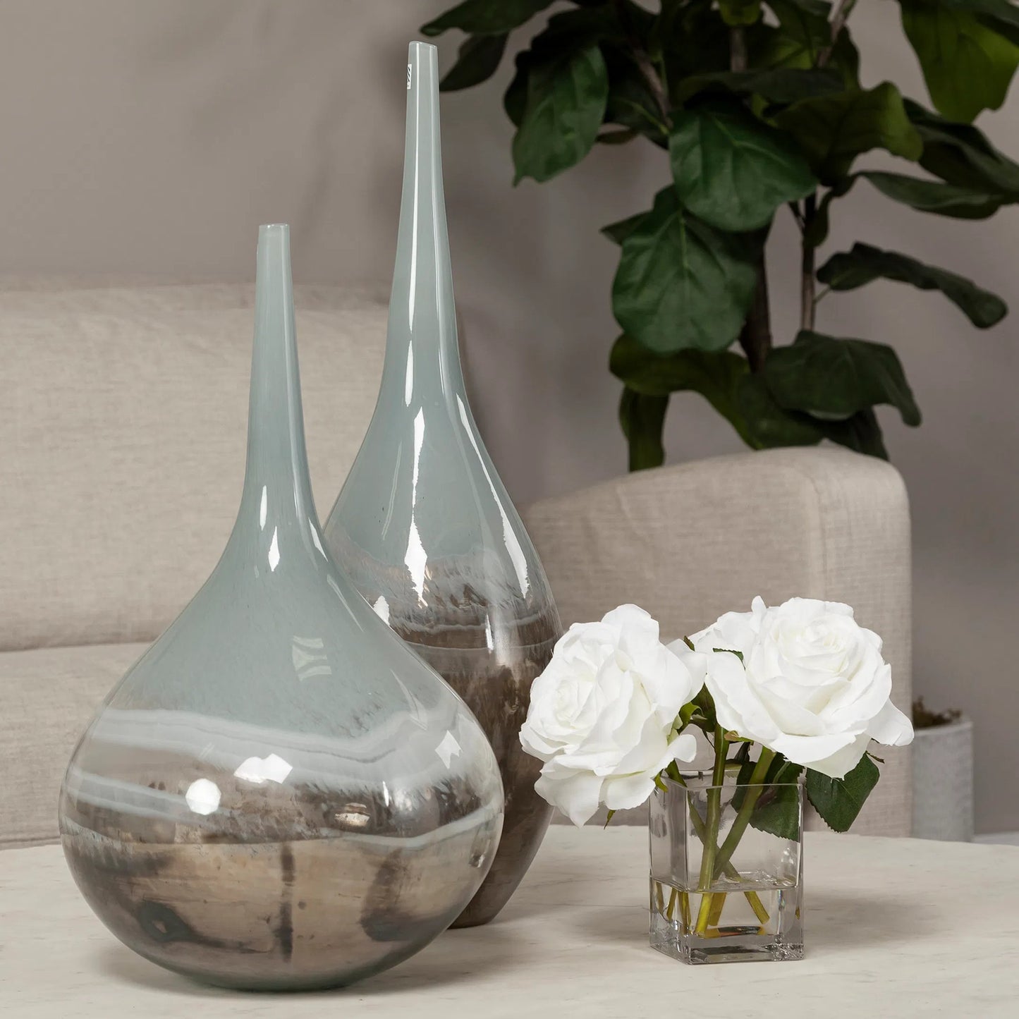 009 S-224485 | Lifestyle | Erie I Two Toned Sky Dark Blown Vase by Mercana in blue, bronze. Made from unique in a coastal style.