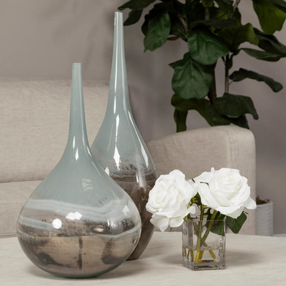 Erie I Two Toned Sky Dark Blown Vase by Mercana in blue, bronze. Made from unique in a coastal style.