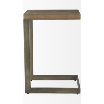 Faye C End/Side Table by Mercana in antique nickel. Made from metal, wood, nickel in a transitional style.
