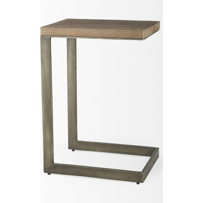 Faye C End/Side Table by Mercana in antique nickel. Made from metal, wood, nickel in a transitional style.