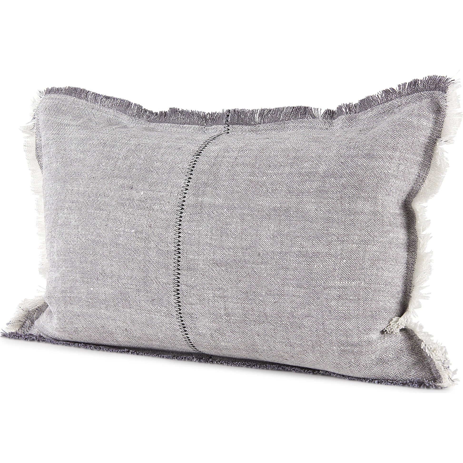 Thais Fringed Lumbar Pillow Cover by Mercana in blue. Made from linen in a transitional style.