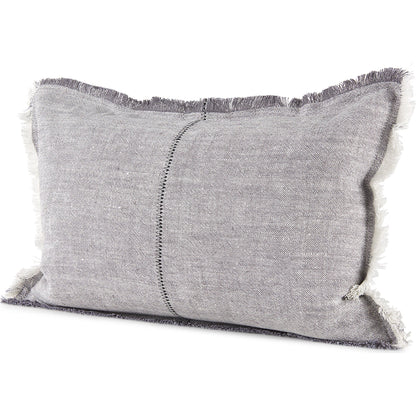 Thais Fringed Lumbar Pillow Cover by Mercana in blue. Made from linen in a transitional style.
