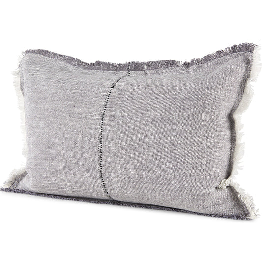 Thais Fringed Lumbar Pillow Cover by Mercana in blue. Made from linen in a unique style.