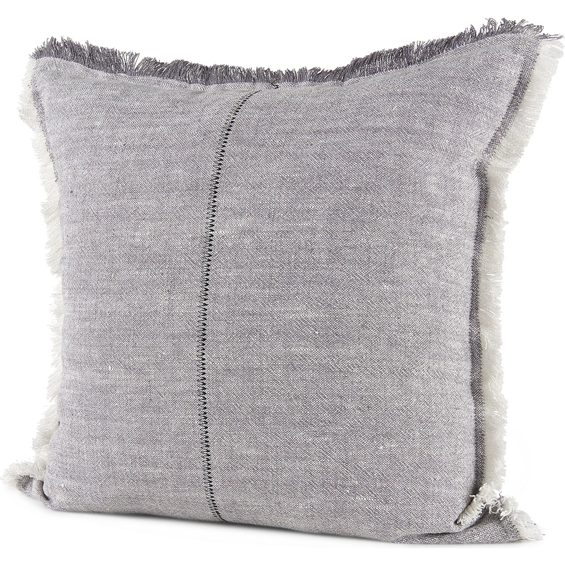 Thais Fringed Square Pillow Cover by Mercana in blue. Made from linen in a transitional style.