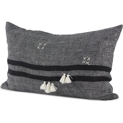 Sibyl Striped Lumbar Pillow Cover by Mercana in black. Made from fabric in a transitional style.