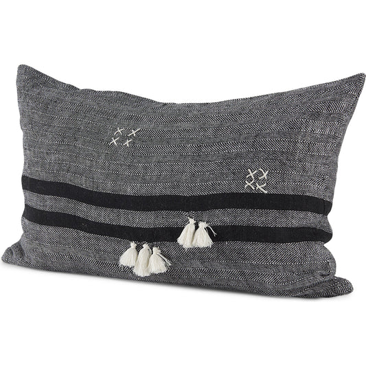 Sibyl Striped Lumbar Pillow Cover by Mercana in black. Made from fabric in a unique style.