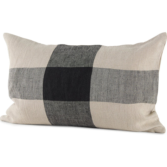 Raquel Lumbar Pillow Cover by Mercana in black. Made from linen in a unique style.