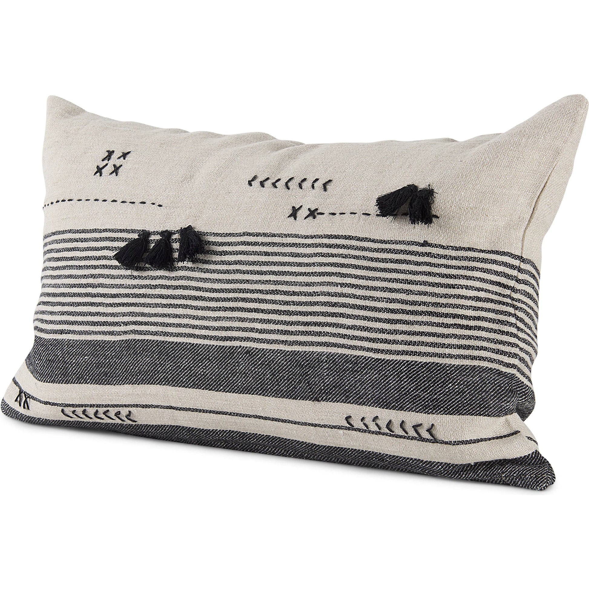 Thalia Striped Lumbar Pillow Cover by Mercana in black. Made from fabric in a transitional style.