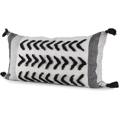 Kimia Herringbone Lumbar Pillow Cover by Mercana in black. Made from fabric in a rustic style.