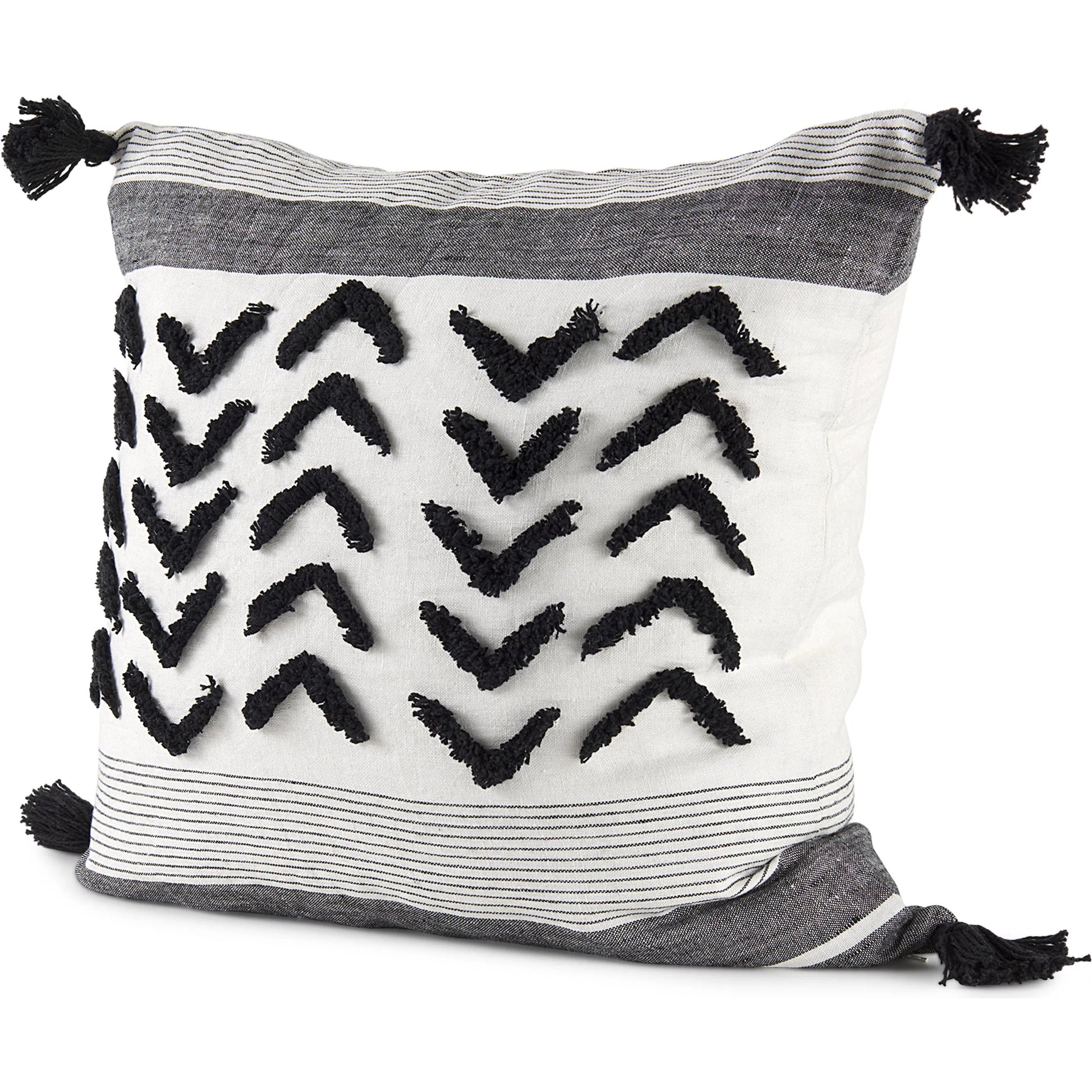 Kimia Herringbone Lumbar Pillow Cover by Mercana in black. Made from fabric in a rustic style.