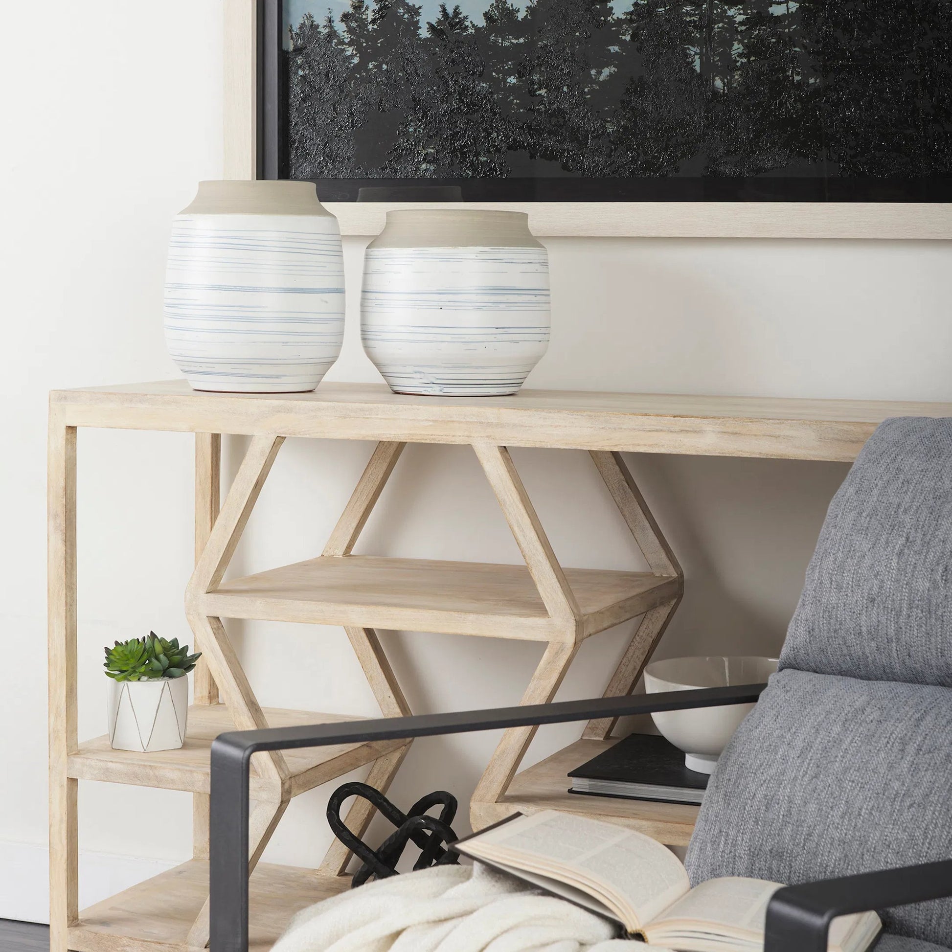 Sonnett Vase by Mercana in white, blue. Made from unique in a coastal style.