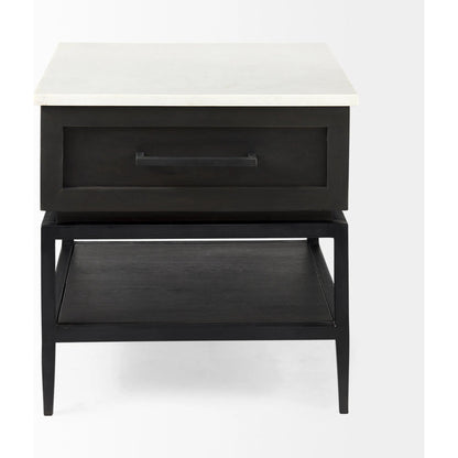 Divina End/Side Table by Mercana in dark brown. Made from metal, wood, marble in a modern style.