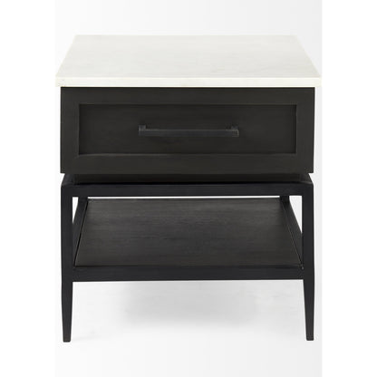 Divina End/Side Table by Mercana in dark brown. Made from metal, wood, marble in a modern style.