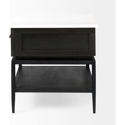 Divina End/Side Table by Mercana in dark brown. Made from metal, wood, marble in a modern style.