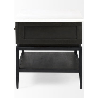 Divina End/Side Table by Mercana in dark brown. Made from metal, wood, marble in a modern style.