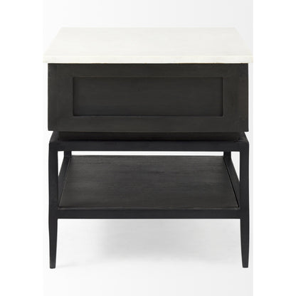 Divina End/Side Table by Mercana in dark brown. Made from metal, wood, marble in a modern style.